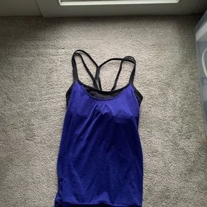 Blue athleta tank top w/ built in black sports bra